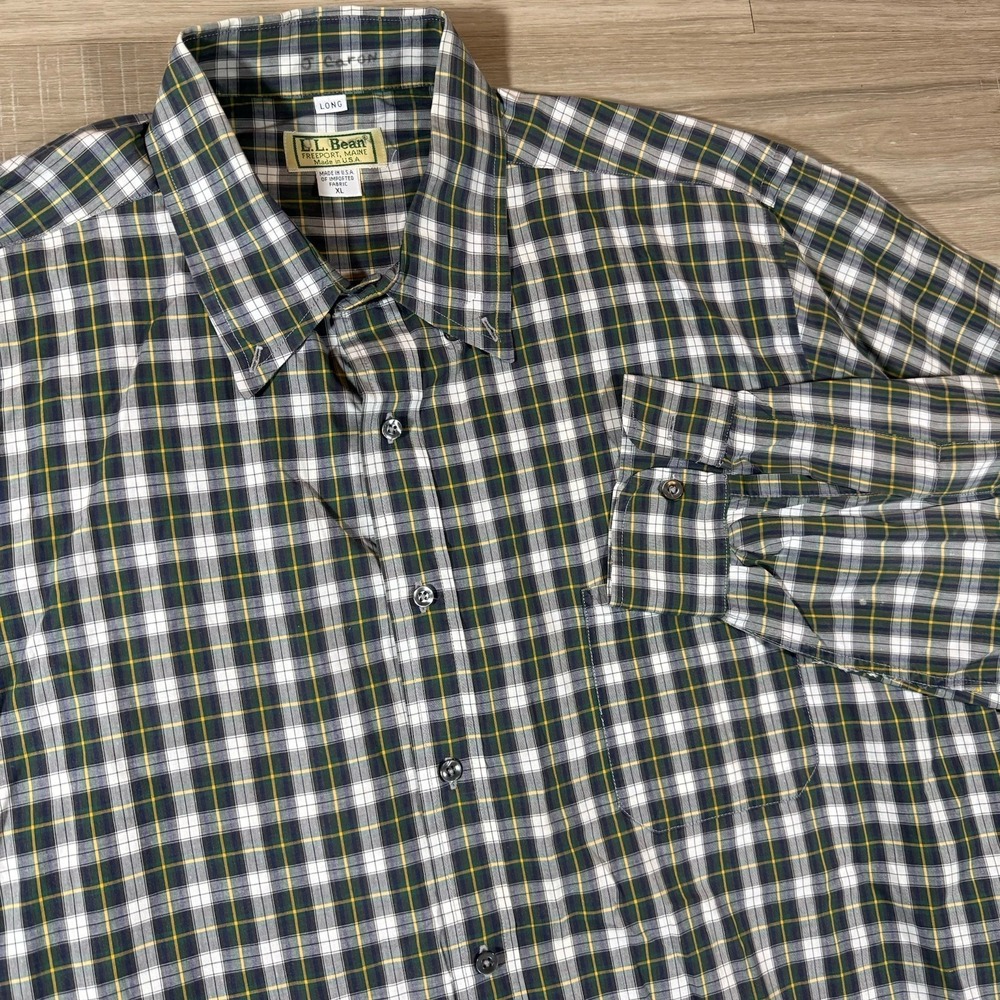 Vintage LL Bean Casual Plaid Button Up Shirt XL Made In USA Pocket Thin Cotton
